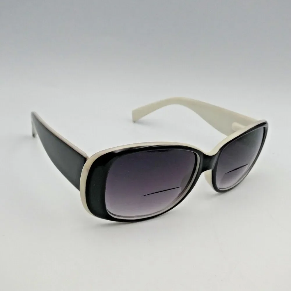 JM New York Reading Sun Glasses +3.50 Bifocal Black / White Hard & Soft Case